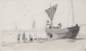 Sahilde Balıkçı Teknesi (kağıt üzerine kalem ve wc) by Eugene Louis Boudin