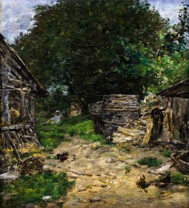 Manzara. Bir çiftlik bahçesinin içi by Eugene Louis Boudin