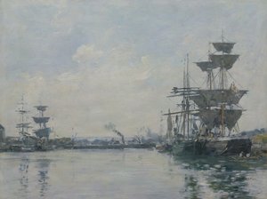 Le Havre, bir havzada gemiler by Eugene Louis Boudin