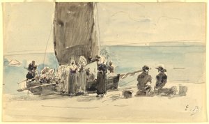 Teknelere Yükleme, c. 1875. by Eugene Louis Boudin