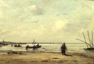 Honfleur Yakınlarında Alçak Gelgit, c.1864-66 (panelde yağ) by Eugene Louis Boudin