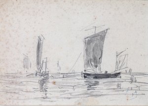 Denizde Yelkenli Tekneler (kağıt üzerinde yıkama ve grafit) by Eugene Louis Boudin