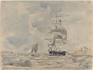 Yelkenli Gemili Deniz Manzarası, c. 1875. by Eugene Louis Boudin