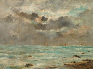 Trouville Sahili, c.1865-1900 (kumaş üzerine yağlıboya) by Eugene Louis Boudin