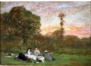 Çimlerin üzerinde öğle yemeği by Eugene Louis Boudin