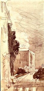 Bir şatonun terası (kağıt üzerine sulu boya) by Eugene Louis Boudin