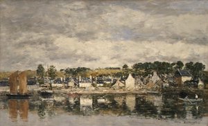 Nehir kıyısındaki köy, muhtemelen 1867. by Eugene Louis Boudin