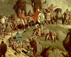 773'te Alpleri geçen Charlemagne, İmparator ve maiyetinin detayı (tuval üzerine yağlı boya) by Eugene Roger