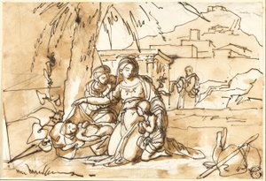 Madonna ve Çocuk, Azize Anne ve Bebek Aziz John, Arka Planda Aziz Joseph by Eugenio Agneni