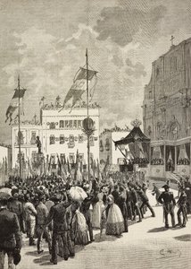 İtalya Kralı I. Umberto'nun (1844-1900) huzurunda, İtalya'nın ilk Kralı II. Victor Emmanuel II'ye (1820-1878) ait anıtın açılışı, Eugenio Maccagnani'nin (1852-1930) heykeli, Lecce, İtalya by Eugenio Maccagnani