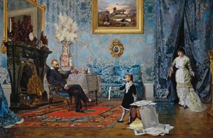 Fabricci ailesi, yaklaşık 1880, Eugenio Scomparini (1845-1913), tuval üzerine yağlı boya, 68x187 cm, İtalya by Eugenio Scomparini