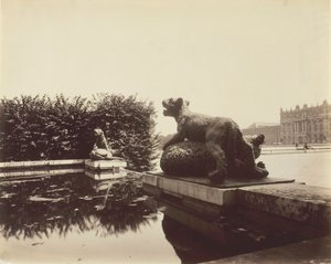 Versailles, Fontaine du Point du Jour, Tiger Slaying a Bear, Houzeau, 1903. by Eugène Atget