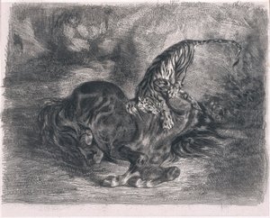 Vahşi at, kaplan tarafından vuruldu by Ferdinand Victor Eugene Delacroix