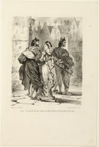 Faust, Marguerite'i Baştan Çıkarmaya Çalışıyor, Faust'tan by Eugène Delacroix