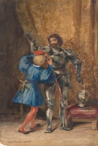 Goetz von Berlichingen Sayfası George, 1826-27 Tarafından Zırhla Giyinirken. by Eugène Delacroix