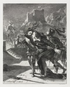 Hamlet: Hamlet Babasının Hayaletini Takip Etmek İçin Koştu by Eugène Delacroix