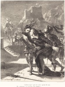 Hamlet Babasının Hayaletini Takip Etmek İstiyor (Perde I, Sahne IV) by Eugène Delacroix