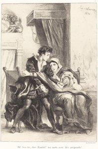 Hamlet ve Kraliçe (Perde III, Sahne IV) by Eugène Delacroix