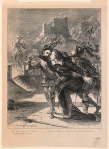 Hamlet için İllüstrasyon: Hamlet Babasının Hayaletini Takip Etmeye Çalışıyor (I,4) by Eugène Delacroix