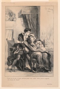 Hamlet: Hamlet ve Kraliçe (III,4) için İllüstrasyon by Eugène Delacroix