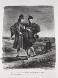 Faust için çizimler: Faust, Mephistopheles ve barbet by Eugène Delacroix