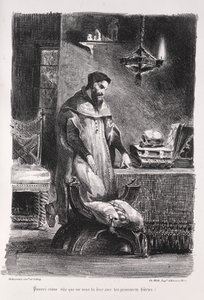 Faust için çizimler: Faust soyunma odasında by Eugène Delacroix