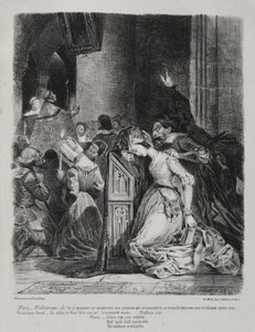 Faust için çizimler: Marguerite kilisede by Eugène Delacroix