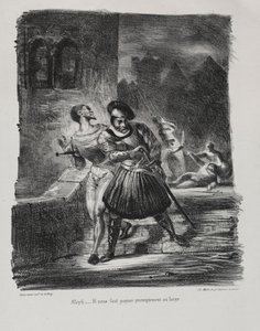 Faust için çizimler: Mephistopheles ve Faust düellodan sonra kaçıyor by Eugène Delacroix