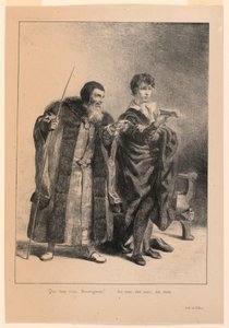 Hamlet için illüstrasyon. Polonius ve Hamlet (II,2) by Eugène Delacroix