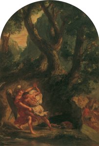 Yakup melekle güreşir by Eugène Delacroix