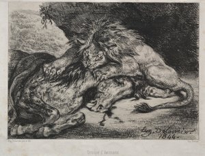 Atı Yiyen Aslan by Eugène Delacroix