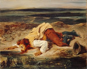 Yaralı Eşkıya Roman Çoban, yaklaşık 1825. by Eugène Delacroix