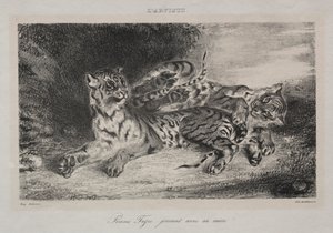 Annesiyle oynayan genç kaplan by Eugène Delacroix