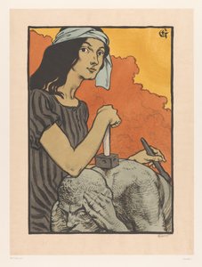 Heykeltıraş bir heykel üzerinde keski ve çekiçle çalışıyor La Sculpture (orijinal başlık) by Eugène Grasset (signed by artist)