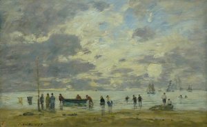 Fransızca:  Plage de Deauville Deauville Plajı by Eugene Louis Boudin