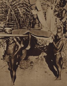 Bir sedye üzerinde taşınan bir Afrika Pigme kabilesinin şefi (s/b fotoğraf) by European Photographer