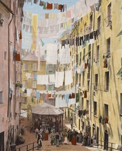 Cenova, İtalya'nın eski mahallesindeki sokak (renkli fotoğraf) by European Photographer