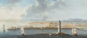 Bir Limanın Denizden Görünümü, muhtemelen Livorno (kalem, kahverengi mürekkep ve guaj) by European School