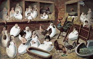 Kümesteki yumurtalardan çıkan yavrular (renkli taş baskı) by European School