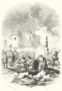 Baldwin V, Hainaut Kontu, babasının topraklarında düzeni yeniden sağlıyor (gravür) by European School