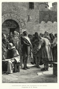 Charlemagne Halkının Bir Toplantısını Tutuyor (gravür) by European School