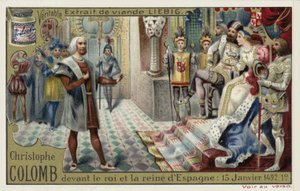 Kristof Kolomb İspanya Kralı ve Kraliçesi huzurunda, 15 Ocak 1492 by European School