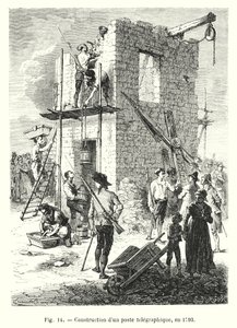 1793 yılında bir telgraf direği inşaatı (gravür) by European School