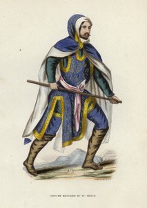On Beşinci Yüzyıl Askeri Kostümü (renkli gravür) by European School