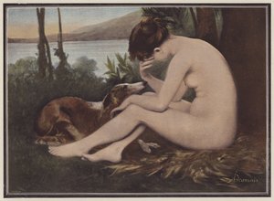Echo, Narcissus tarafından reddedilişinin yasını tutuyor (renkli taş) by European School
