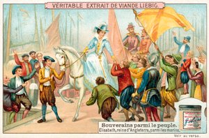 Donanmasının denizcileri arasında İngiltere Kralı I. Elizabeth (chromolitho) by European School