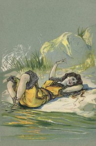Kumsalda veya nehir kıyısında uzanmış kız (renkli lito) by European School