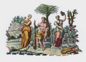 Bahçedeki Herakles (renkli gravür) by European School