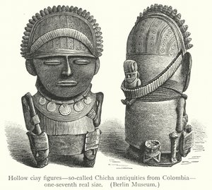 Kolombiya'dan Chicha antikaları olarak adlandırılan içi boş ciay figürleri (gravür) by European School