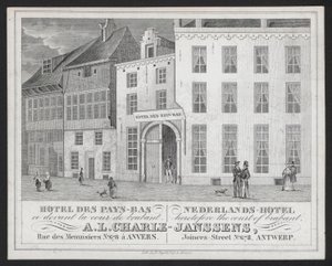Hotel Des Pays Bas, Dutch Hotel, A L Charle-Janssens, Anvers, Antwerp (gravür) by European School
